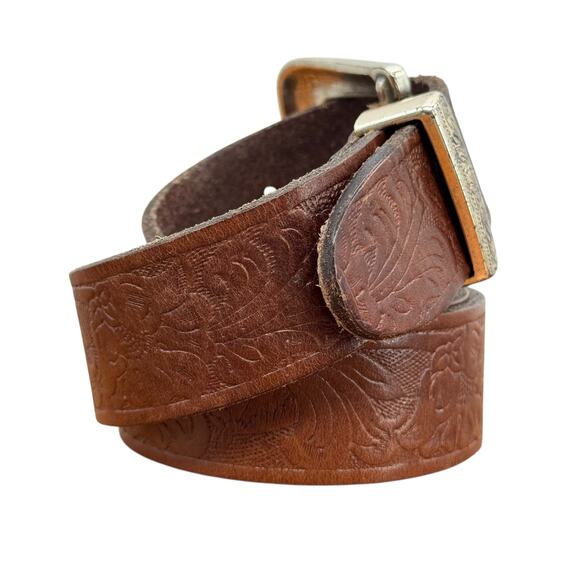 Liz Claiborne Tooled Belt SZ XL Women Brown Western Rustic Leather 70s Rodeo - Picture 5 of 12